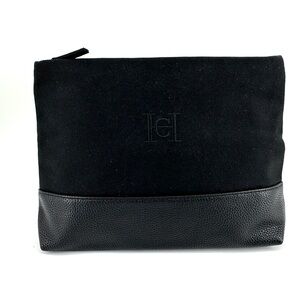 Carolina Herrera CH Black Canvas Faux Leather Toiletry Makeup Cosmetic Bag